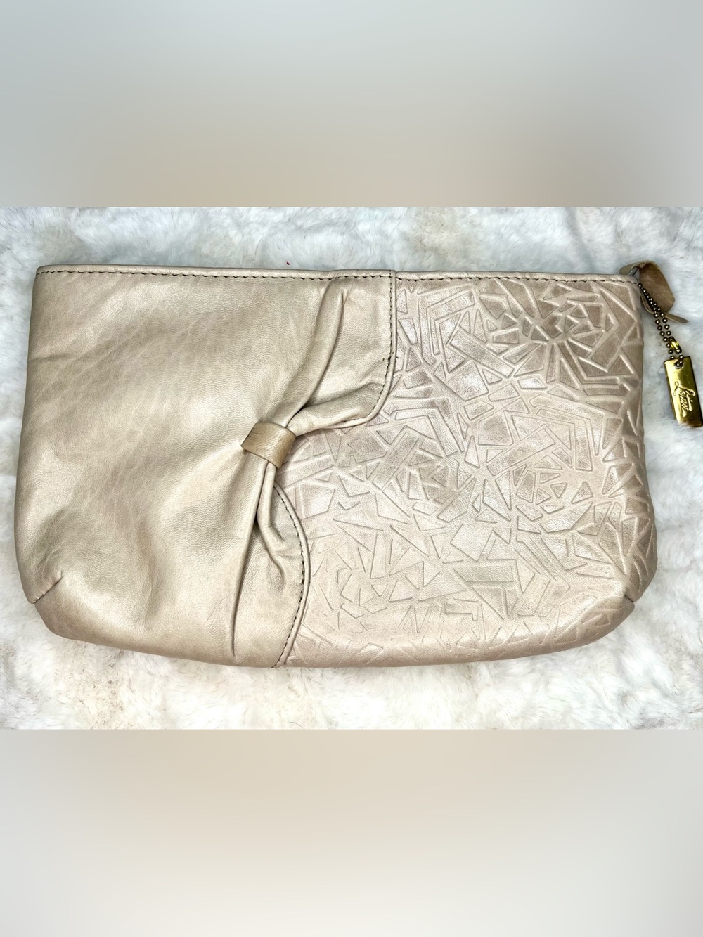 Vintage Letisse Leather Clutch Cream Embossed Y2K Boho Pouch Bag